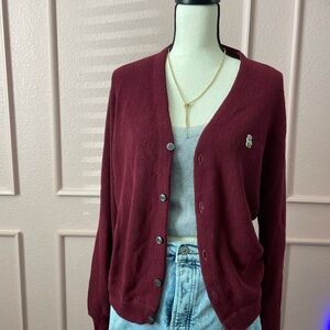 Vintage VanCort Burgundy Cardigan V Neck Sweater Size M